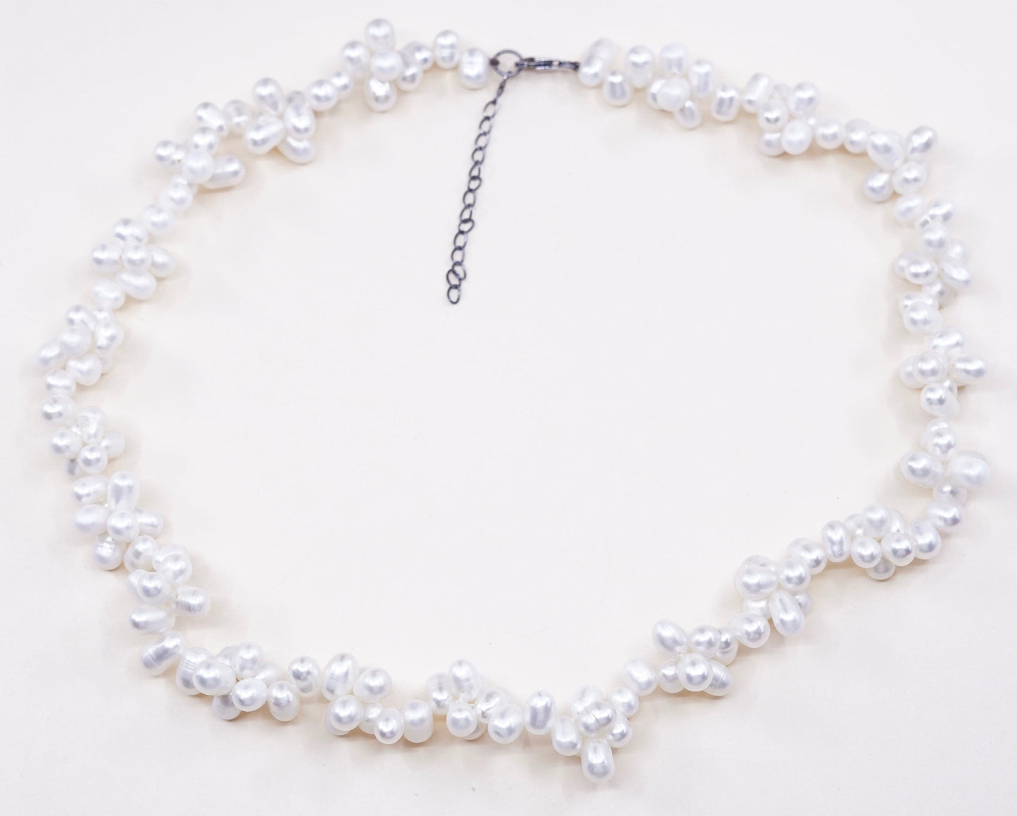 18”, Vintage handmade Sterling silver bead link chain with pearl beads