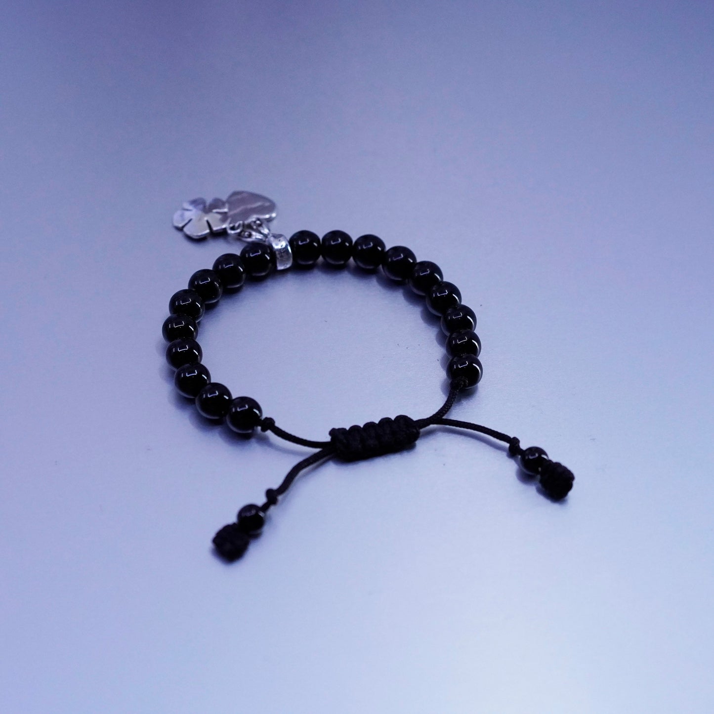 Thomas Sabo Sterling 925 silver bracelet flower heart charm obsidian beads