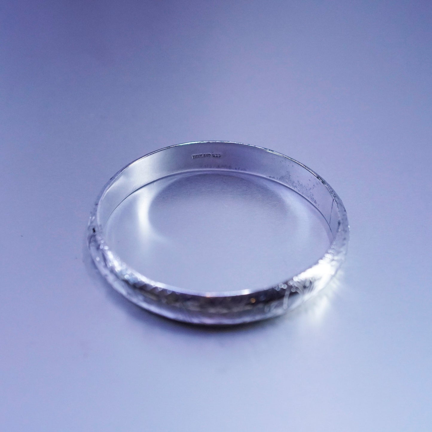 7.25”, Vintage Sterling 925 silver handmade bracelet, textured hinged bangle