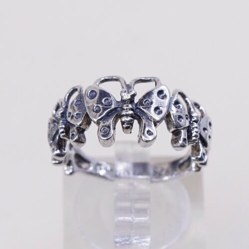 Size 6.5, Vtg Han Sterling Silver Handmade Ring, 925 Butterfly Band