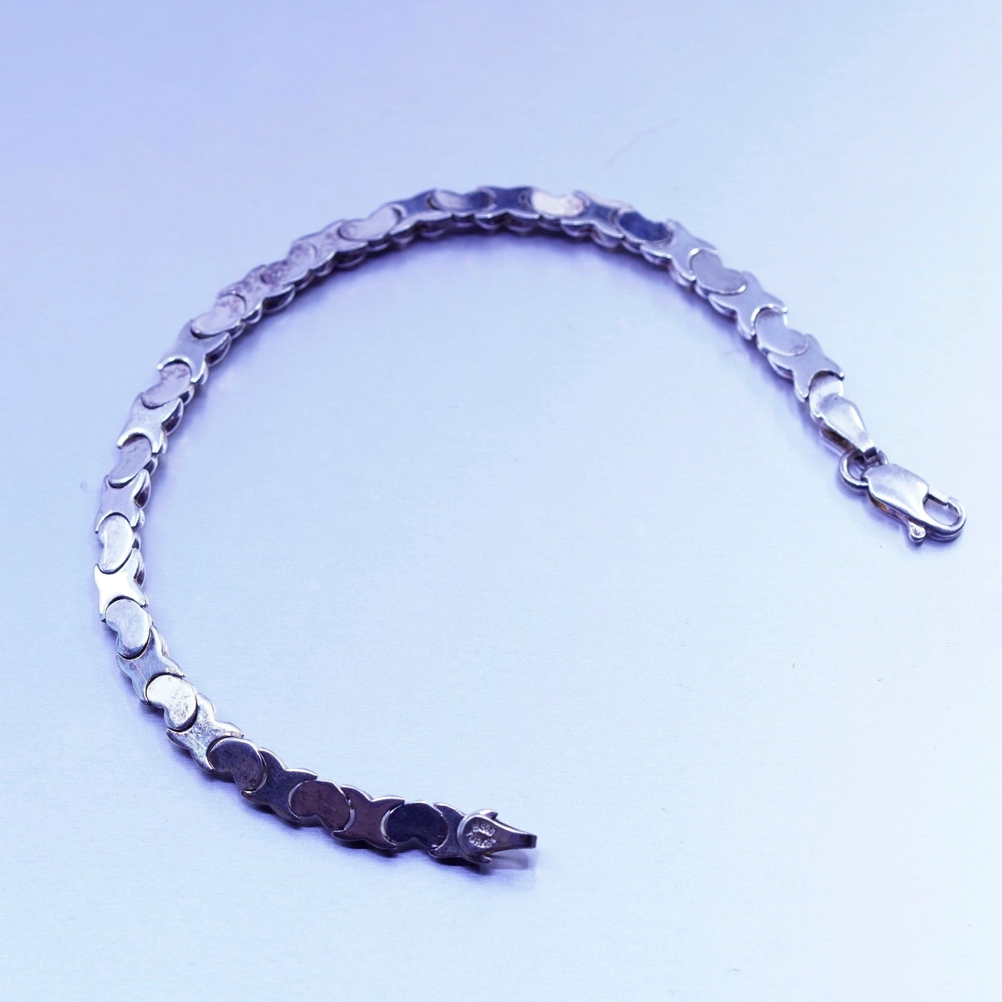 7.5”, vintage Sterling 925 silver handmade bracelet, matte heart chain