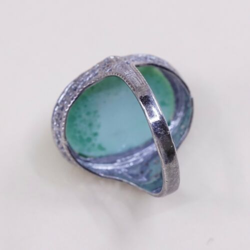 Sz 6, Vtg Thailand Handmade Sterling 925 Filigree W/ Turquoise Statement Ring