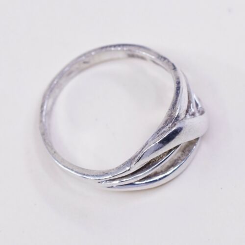 Sz 7.25, Vtg Sterling Silver Handmade Ring 925 Band Entwined Wavy, Stamped 925