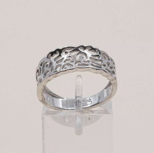 Size 7, Vtg Sterling Silver Handmade Ring, 925 Silver Band W/ Filigree Whirl