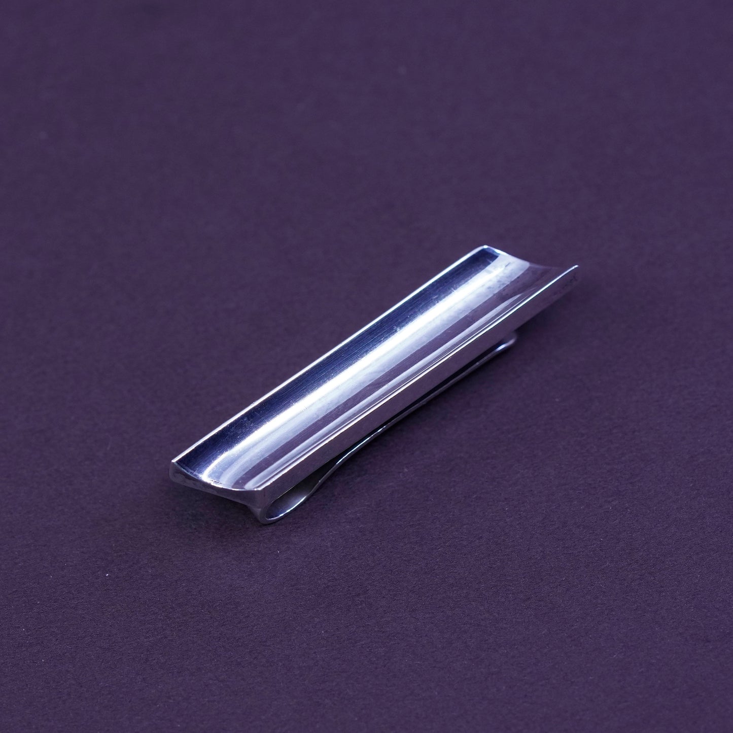 Vintage mexico sterling silver handmade tie clip, modern 925 ribbed tie clip