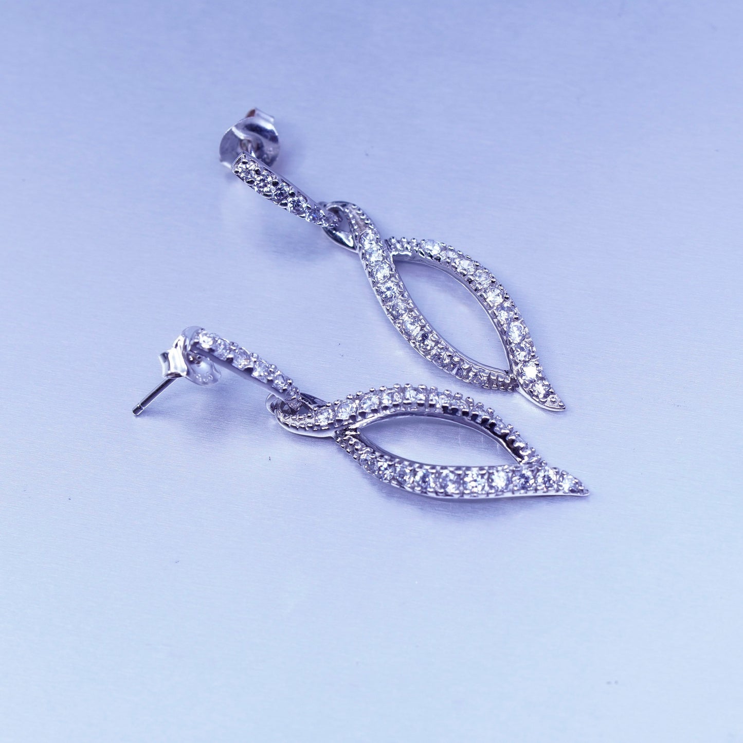 Vintage Sterling 925 silver earrings, studs with Marquise dangle and cluster Cz