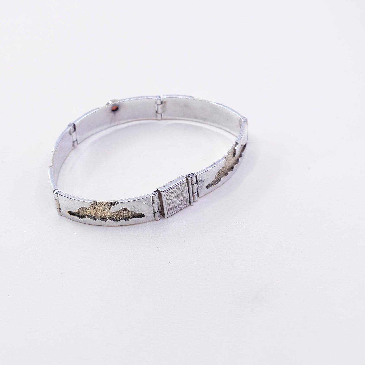 6.75”, Sterling silver two tone bracelet 14K gold Italy 925 tennis chain ruby