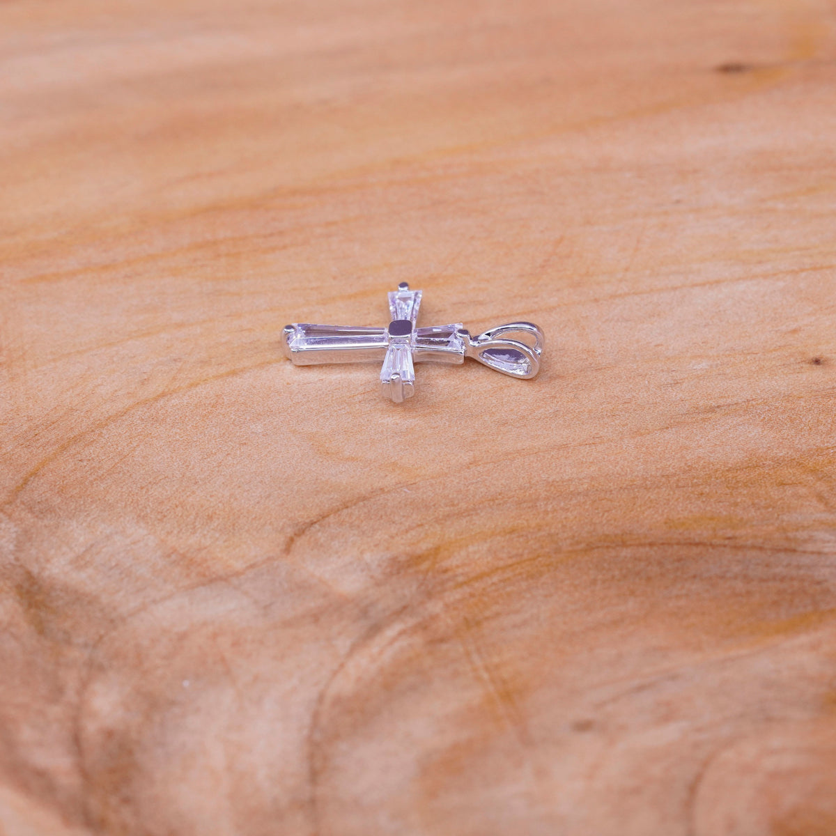 Vintage Sterling silver handmade pendant, 925 cross with Cz inlay, Christian