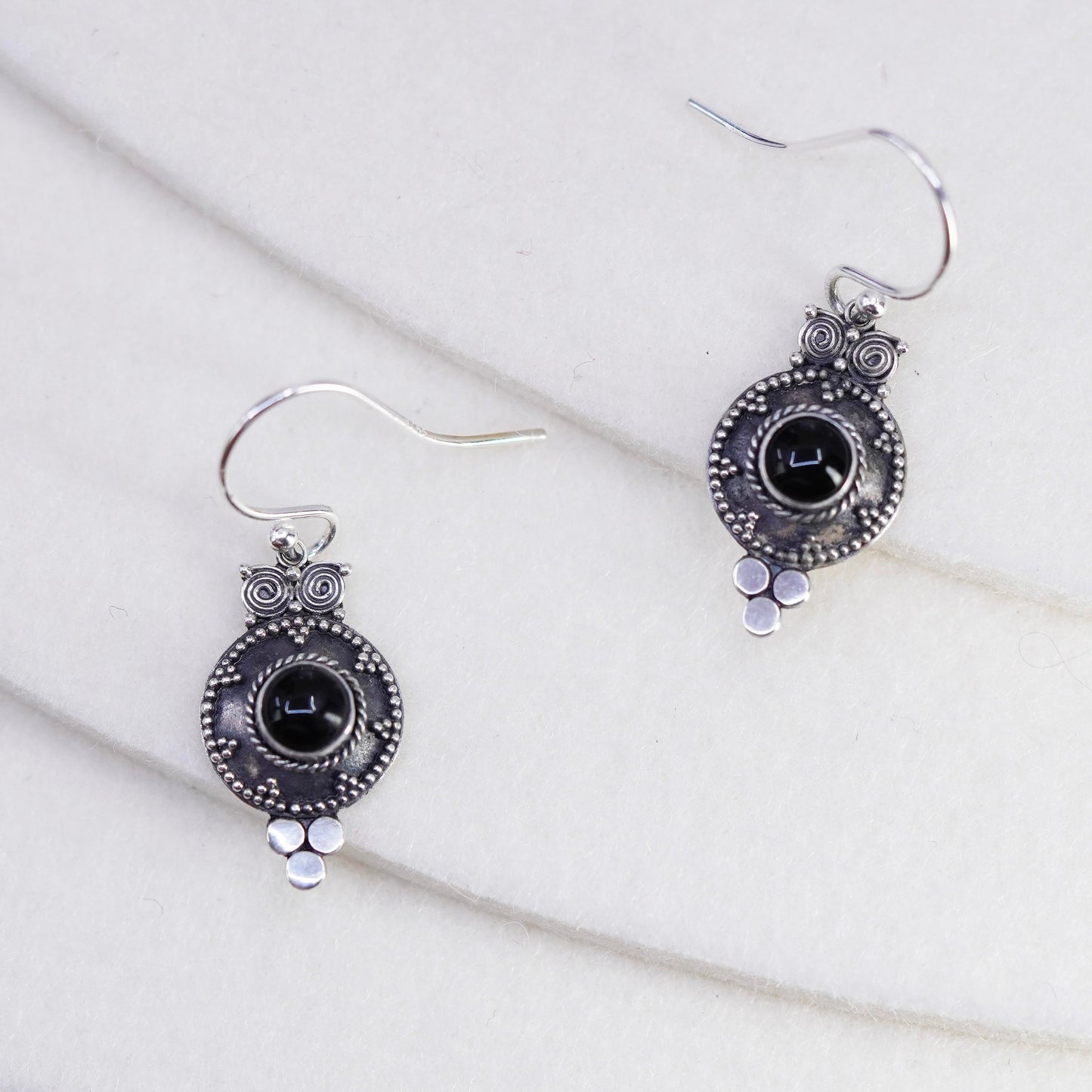 Vintage Sterling 925 silver teardrop beaded earrings with garnet