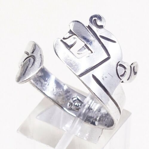 Size Adjustable, Vintage Sterling 925 Silver Angry Dog W/ Teeth Wrap Around Ring