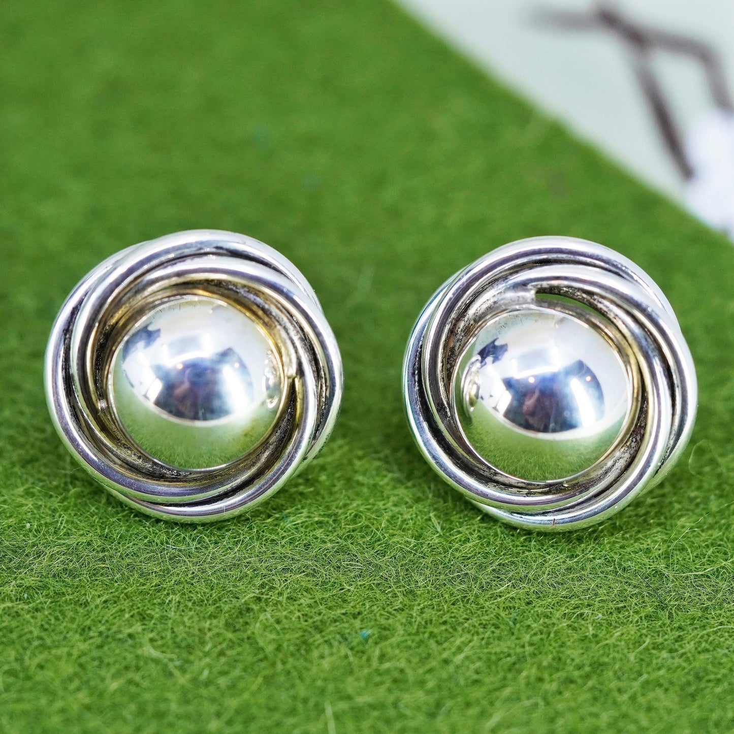 Vintage Sterling 925 silver handmade earrings, Entwined cable studs