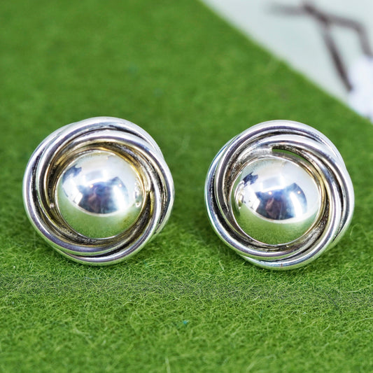 Vintage Sterling 925 silver handmade earrings, Entwined cable studs
