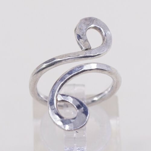 Size Adjustable, Sterling Silver Handmade Ring, 925 Hammered swirl Band