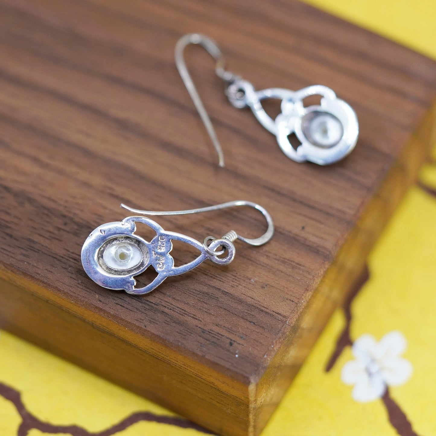 Vintage Sterling silver 925 handmade earrings with pearl drops