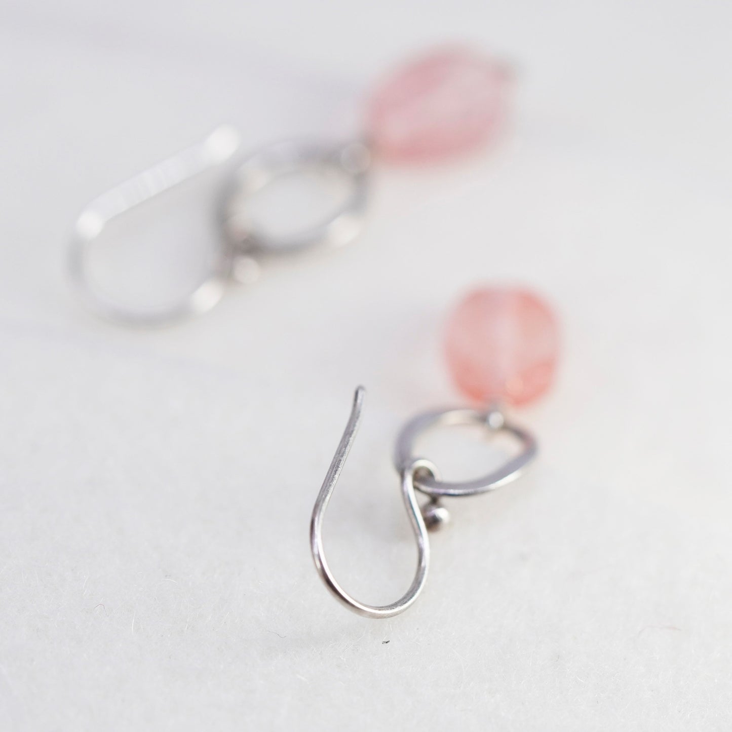 Vintage Sterling 925 silver handmade earrings with pink rose quartz