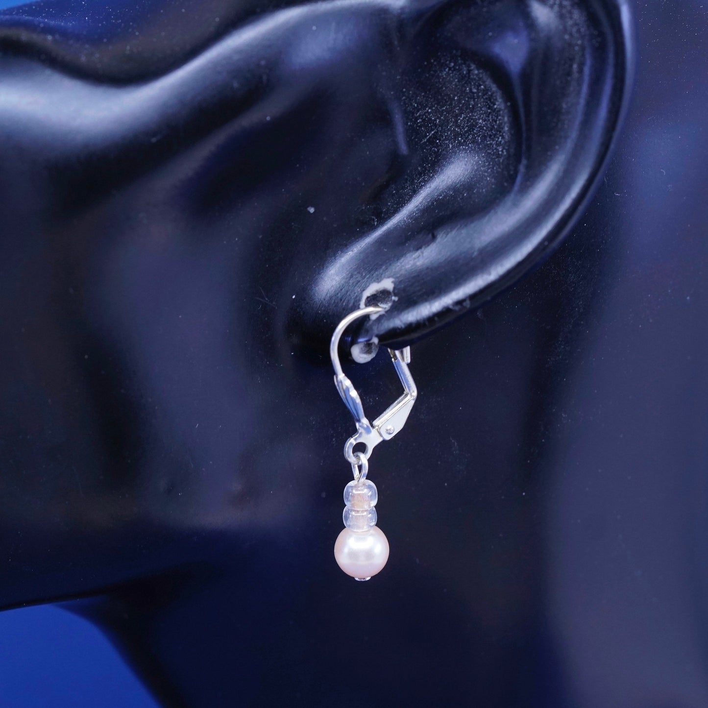 Vintage Sterling 925 silver handmade earrings with pearl and crystal drops