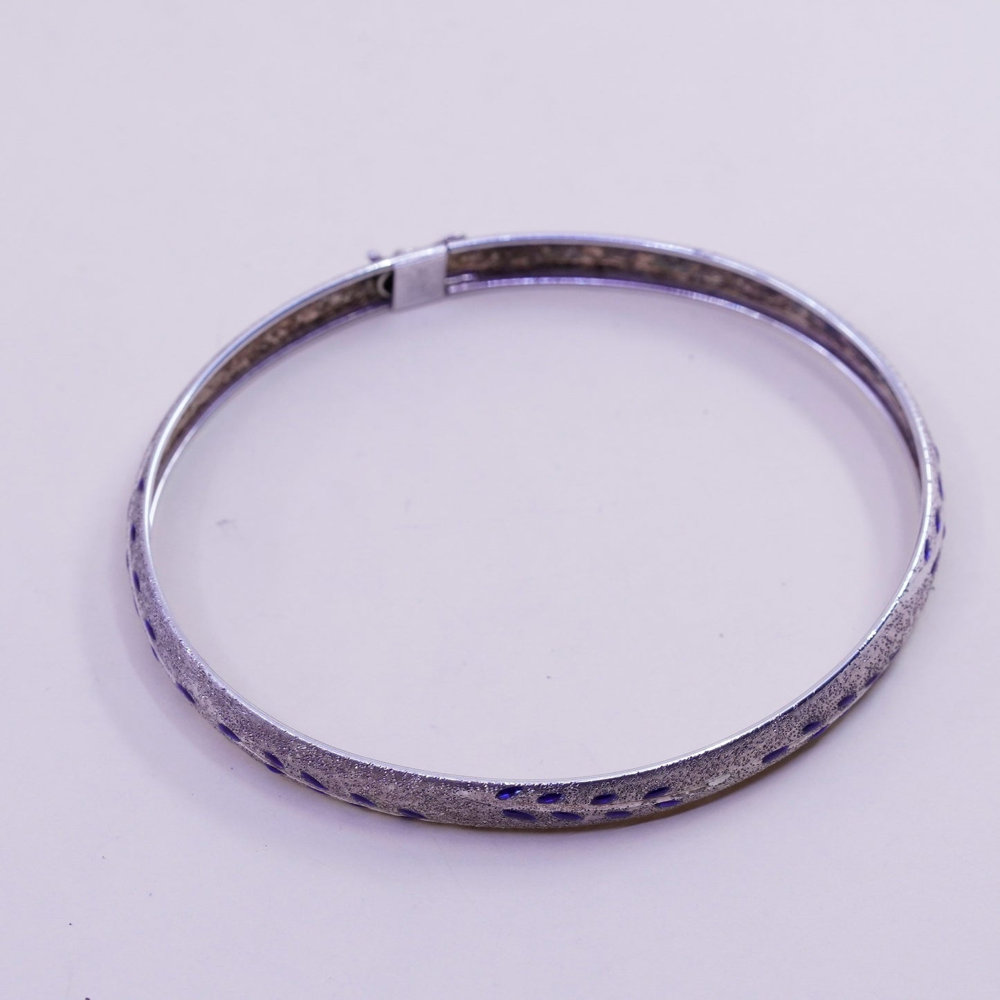 8”, Vintage sterling silver handmade bracelet, Matte enamel 925 hinged bangle