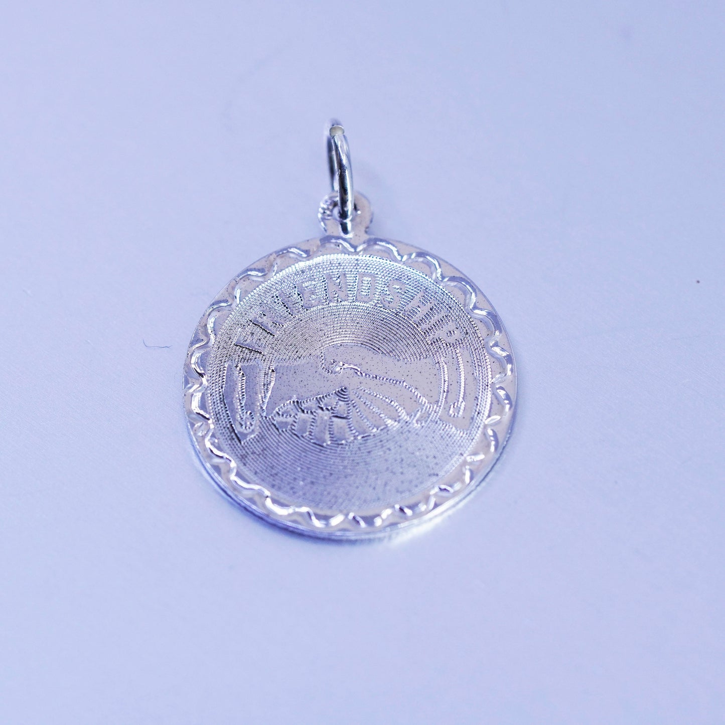 Vintage sterling 925 silver handmade friends friendship pendant tag charm