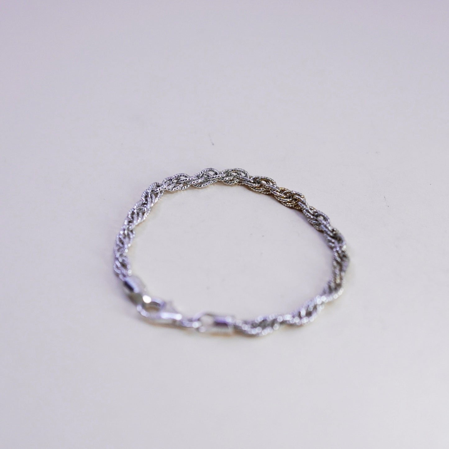 6.75", VTG Italy sterling silver bracelet, textured 925 Singapore rope chain