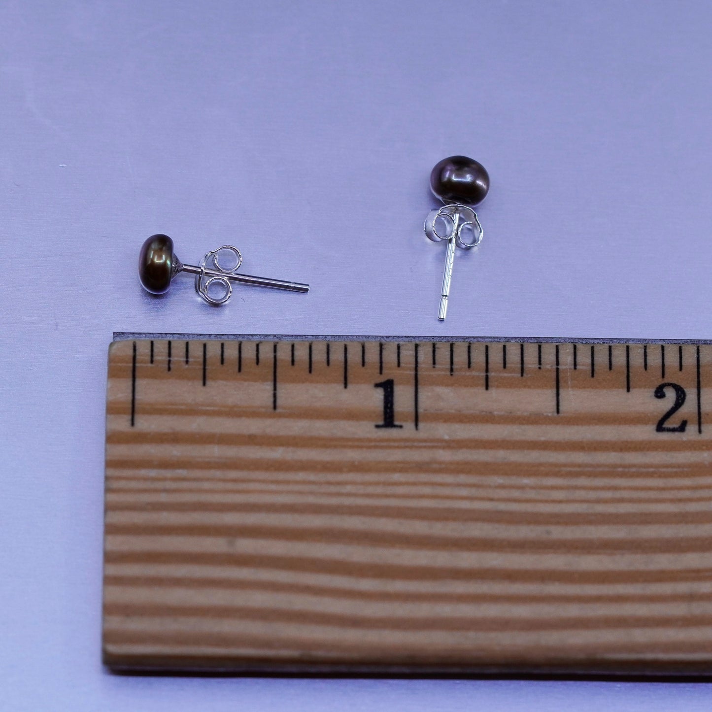 5mm, Vintage Sterling 925 silver handmade earrings, studs with golden pearl