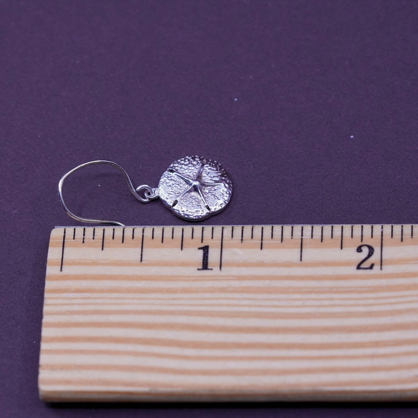 Vintage Sterling silver handmade earrings, 925 sand dollar drops
