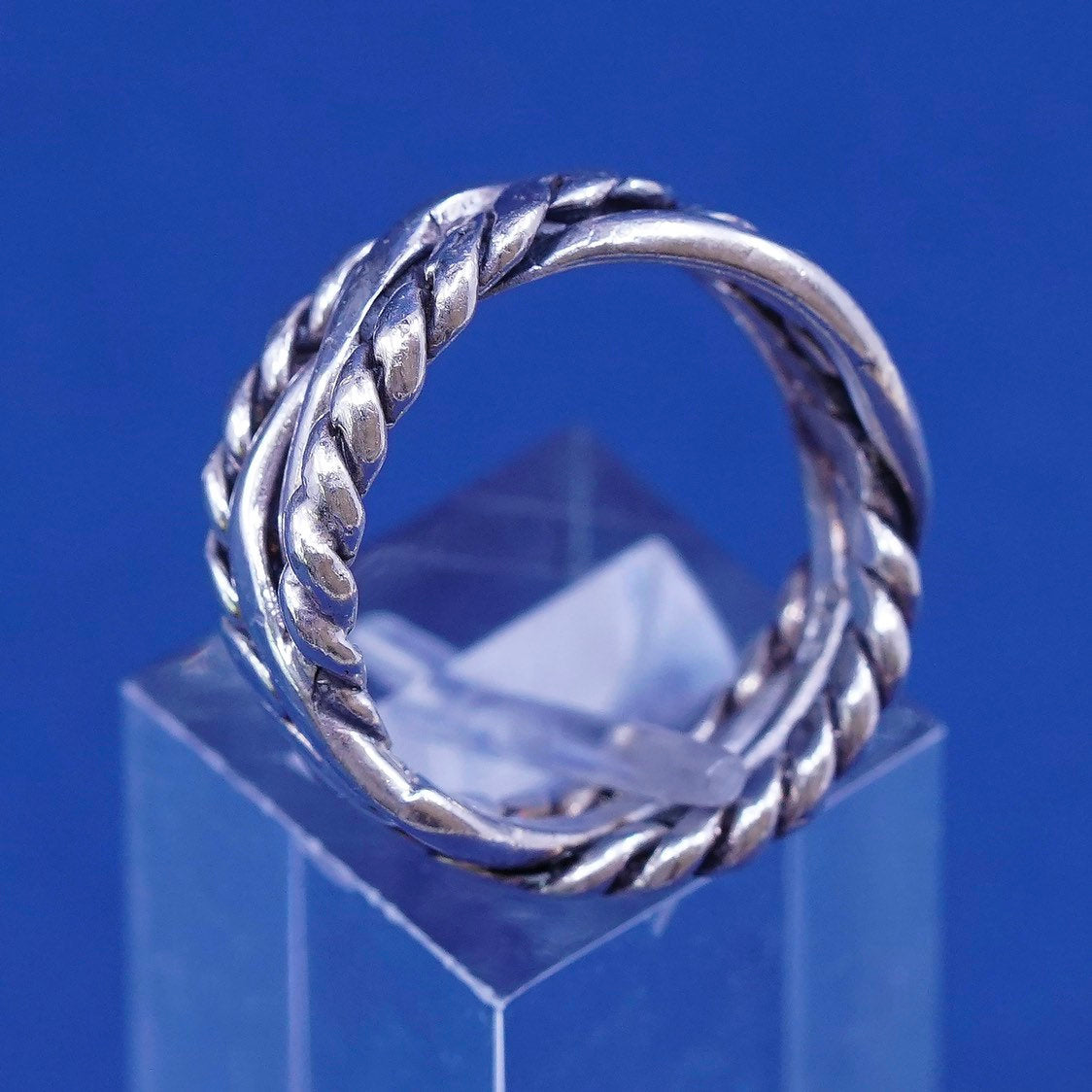 sz 7, vtg Sterling silver handmade ring, 925 band w/ woven rope