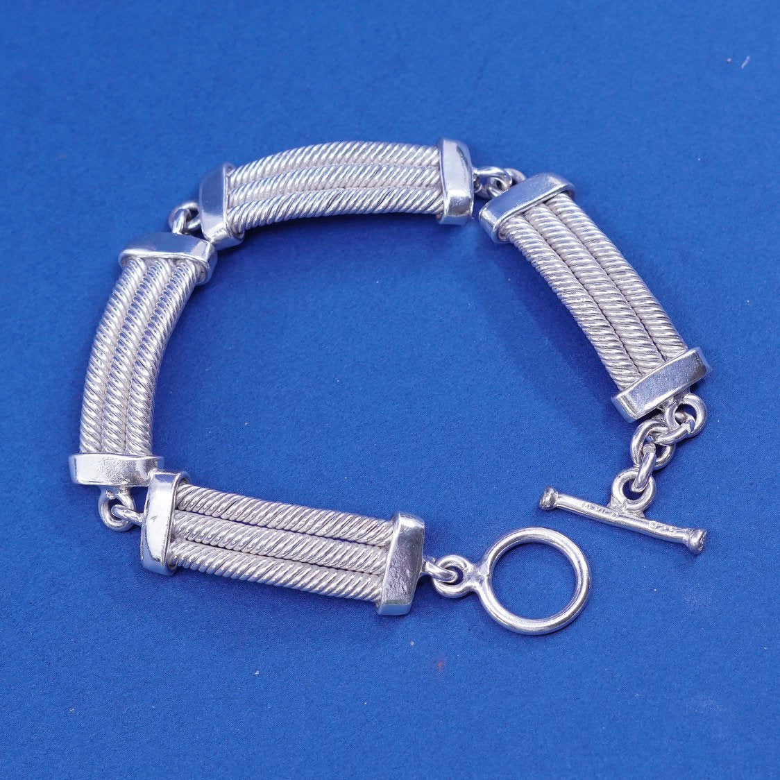 7", vtg Sterling silver handmade bracelet, mexico 925 wide cable bar