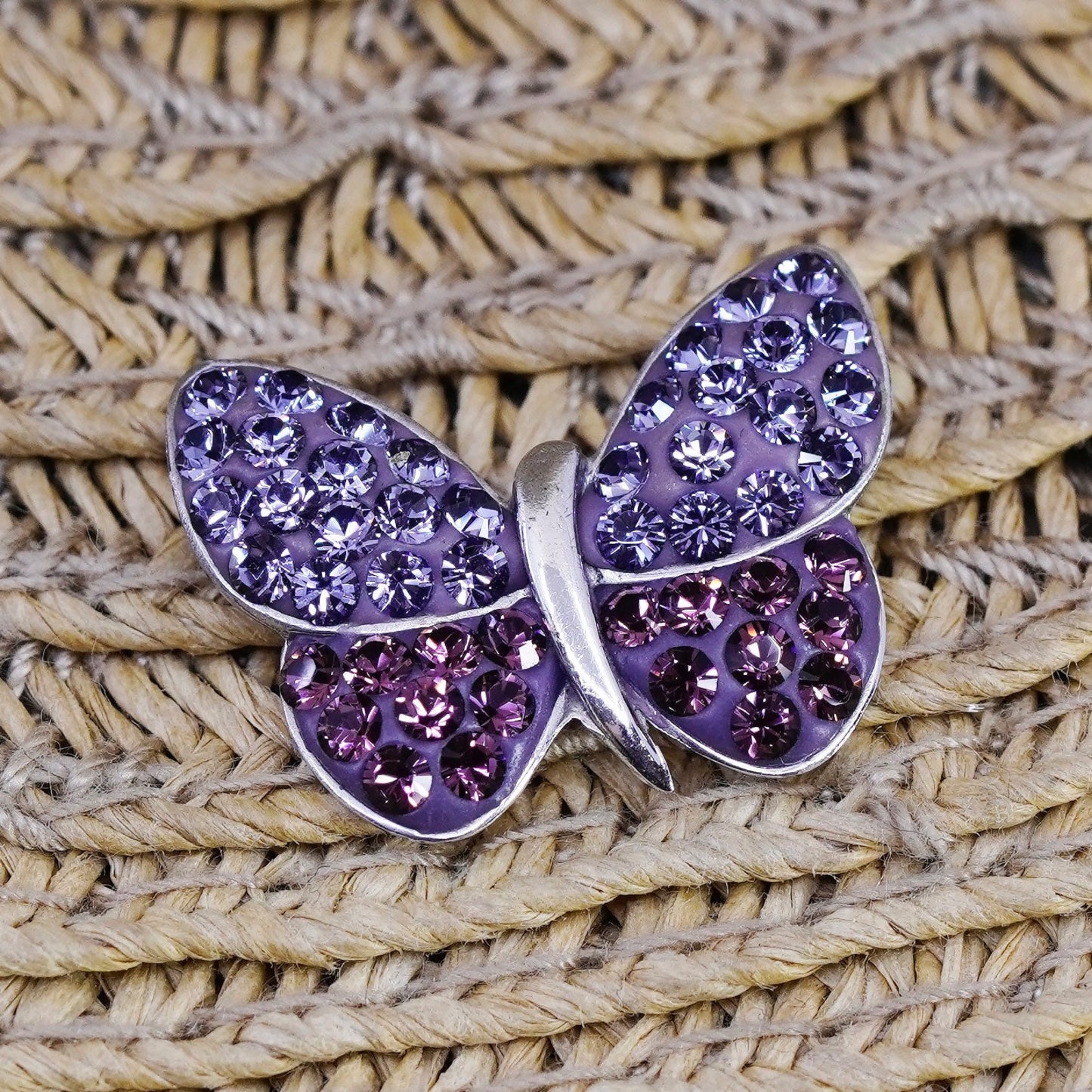 Vintage Sterling 925 silver handmade pendant cluster purple crystal butterfly