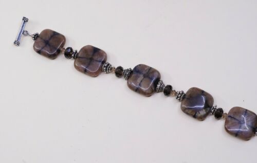 6.75”, Vintage Sterling Silver Handmade Bracelet, 925 Silver Toggle W/ Jasper