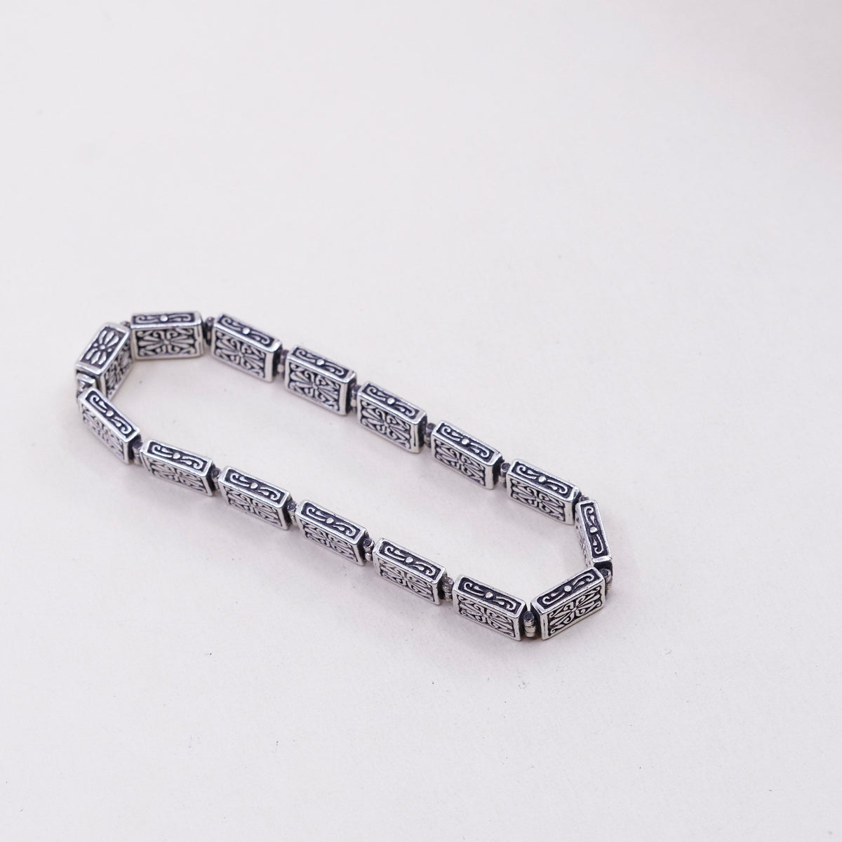 7”, vintage Sterling 925 Silver chain, tennis Bracelet with swirl flower