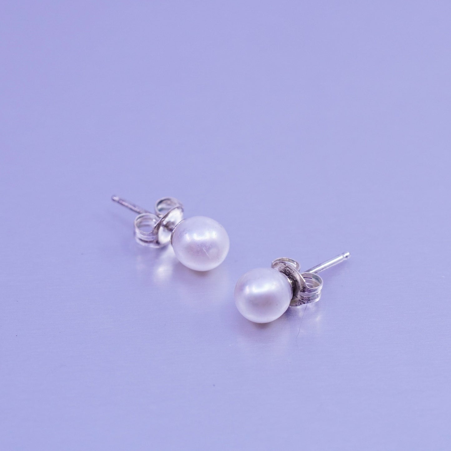 Vintage Sterling 925 silver handmade earrings, studs with pearl