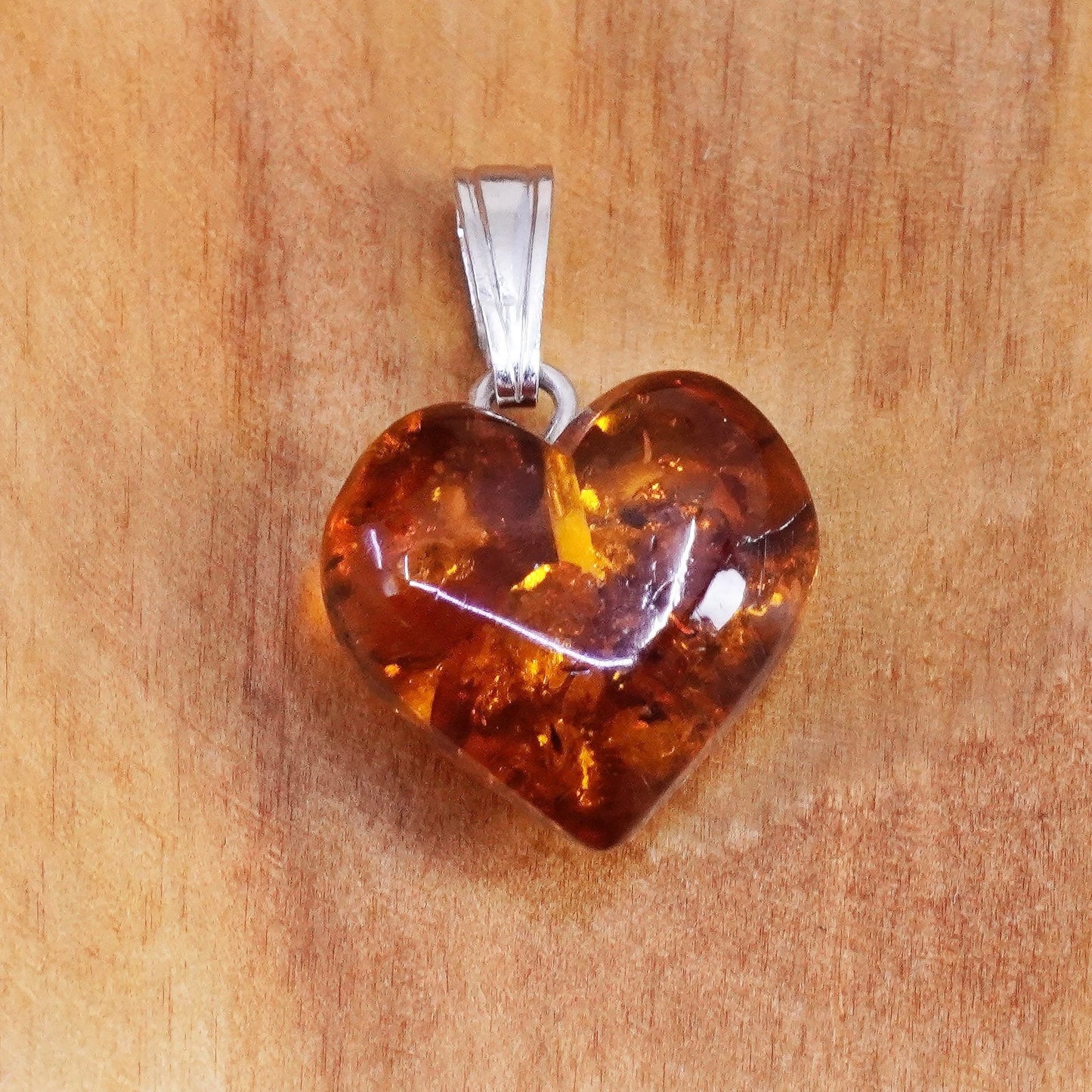 Vintage Sterling 925 silver handmade pendant with heart Amber