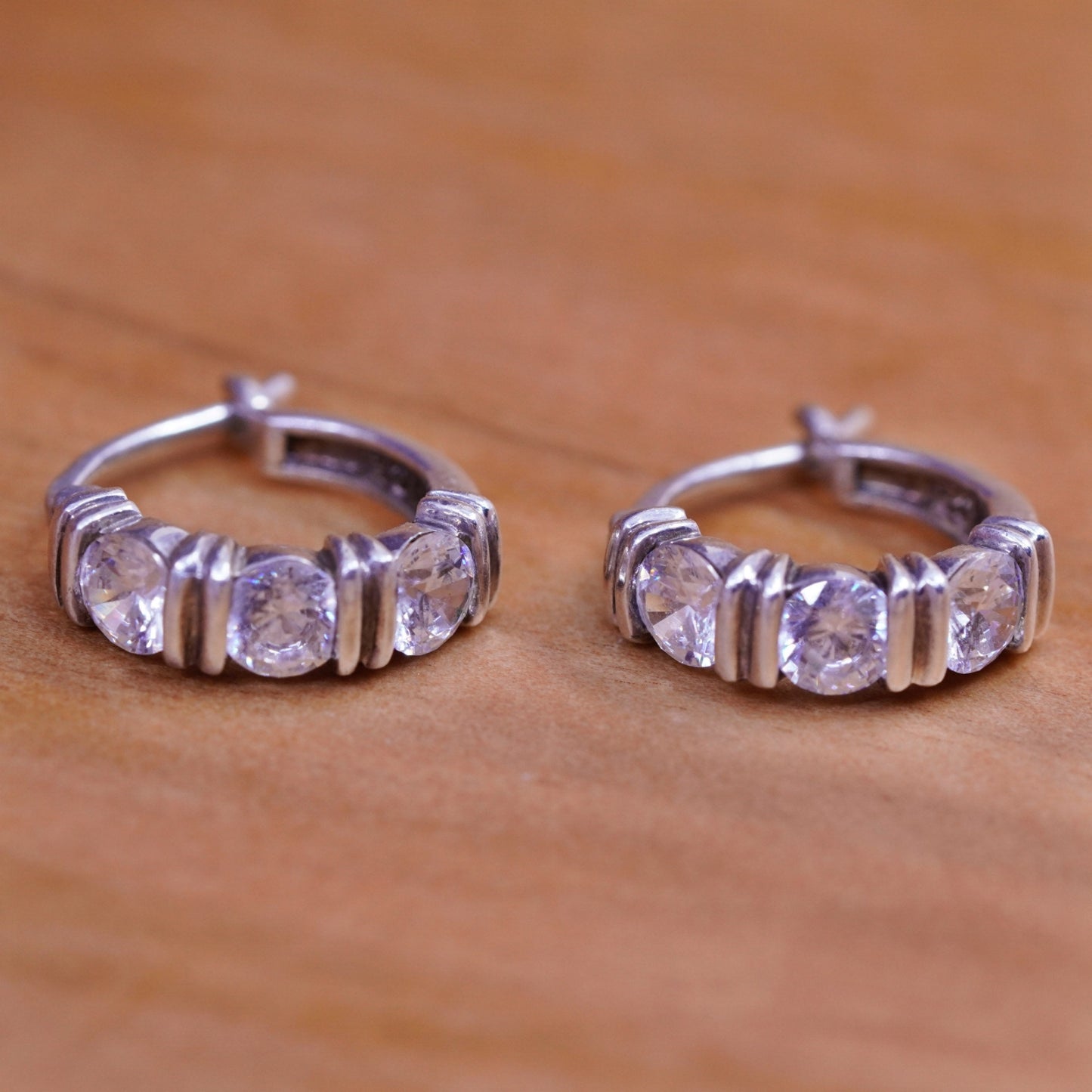 0.5”, vintage Sterling silver handmade earrings, 925 hoops with cluster Cz