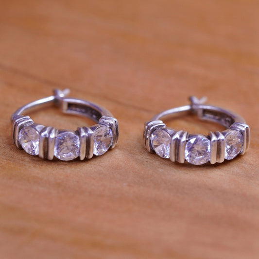 0.5”, vintage Sterling silver handmade earrings, 925 hoops with cluster Cz