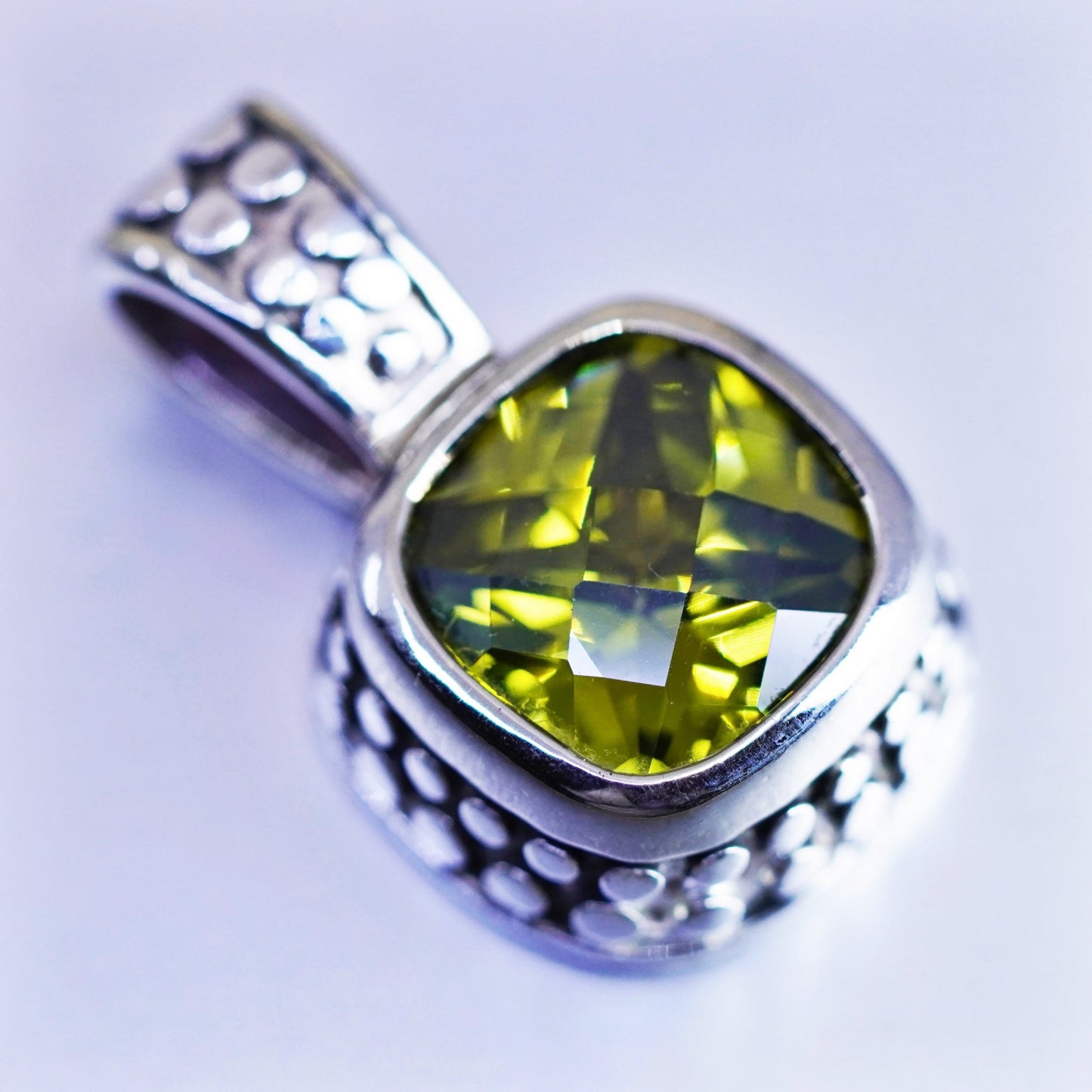 antique sterling 925 silver handmade bead textured pendant with peridot