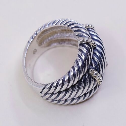 Sz 7.25, Vtg Sterling Silver Handmade Ring 925 Silver Cable Band N Beads Details