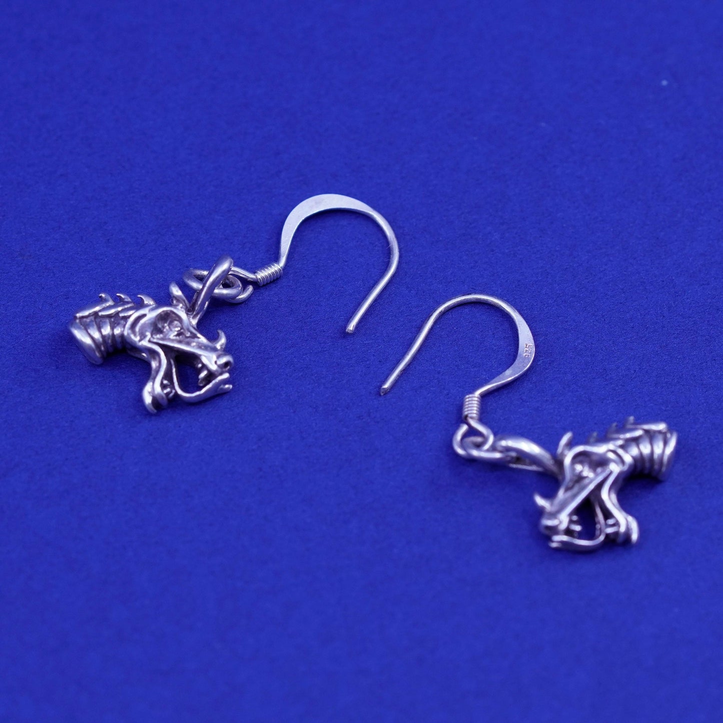 Vintage Sterling silver handmade earrings, 925 dragon head dangled