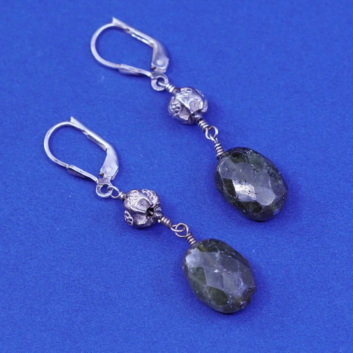 Vintage Sterling 925 silver handmade earrings with quartz Dangles