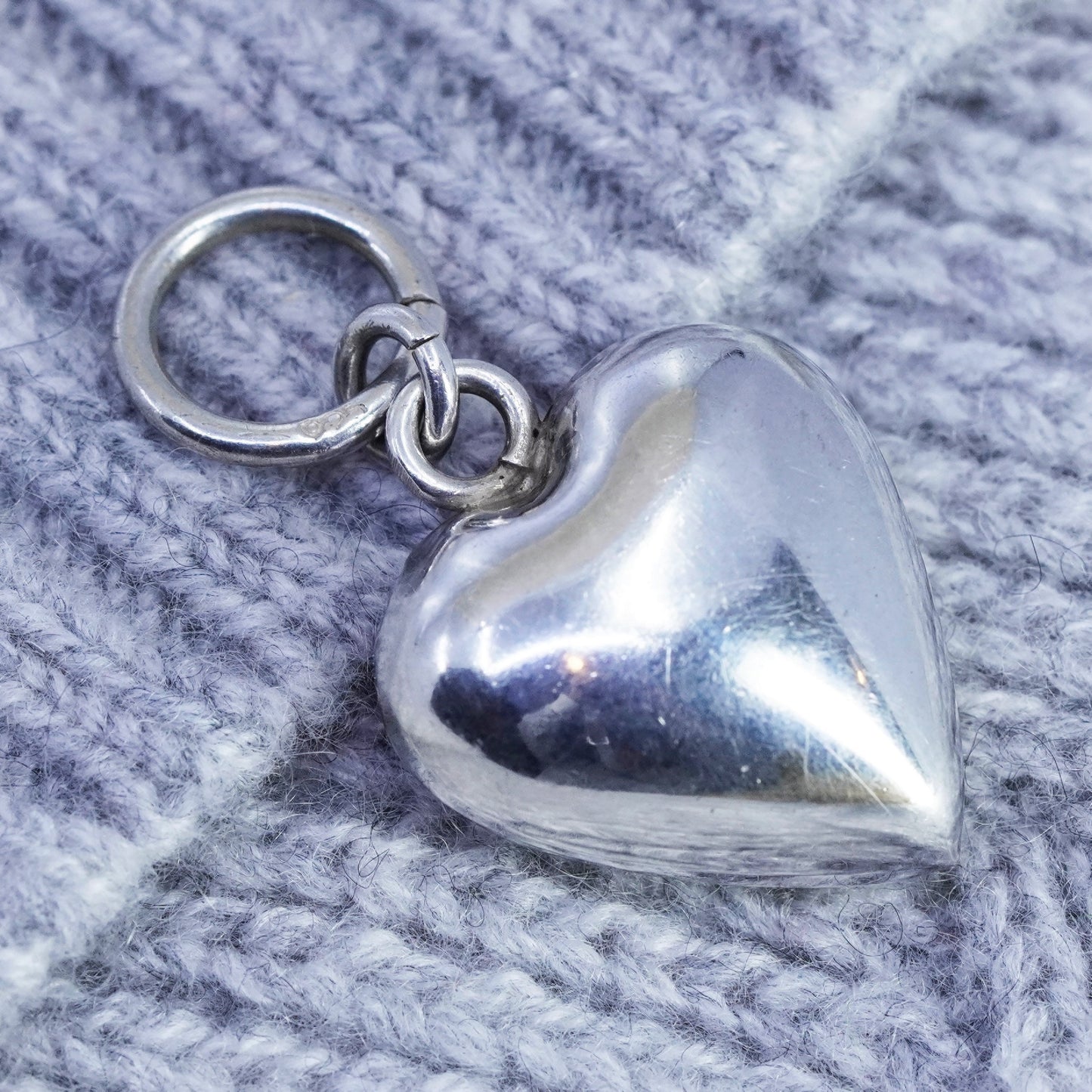 antique sterling 925 silver handmade puffy heart pendant