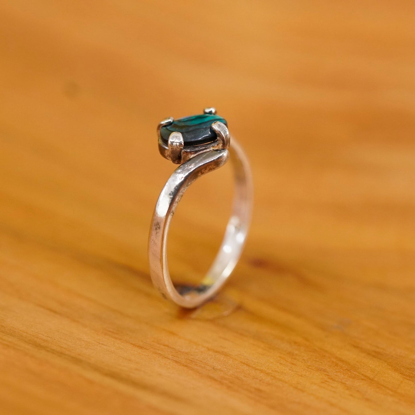 Size 6.25, vintage sterling silver handmade ring, 925 band with abalone inlay