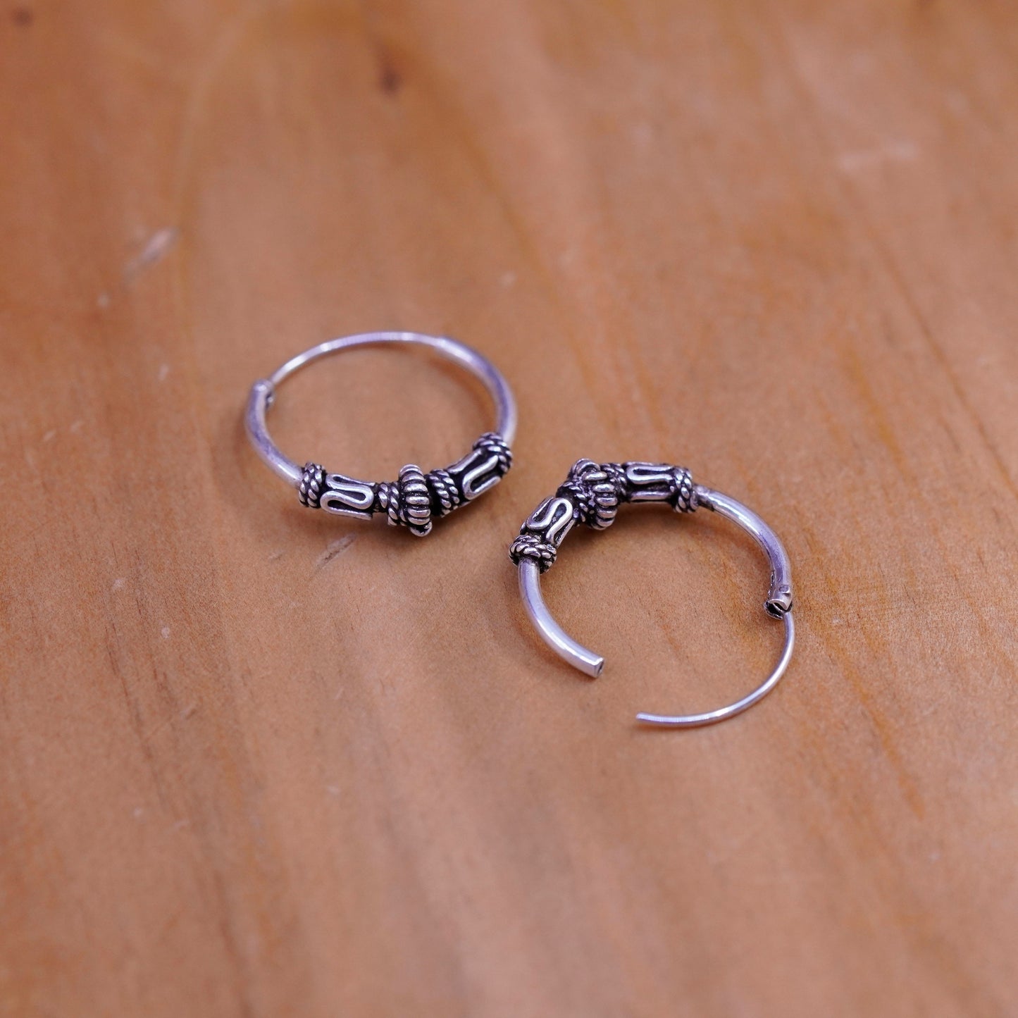 0.5”, vintage Sterling silver handmade earrings, textured 925 hoops