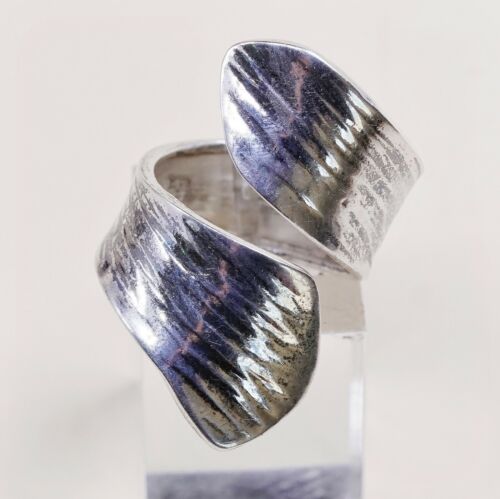 Size 7.5, Vtg Textured Sterling 950 Silver Handmade Wrap Around Ring