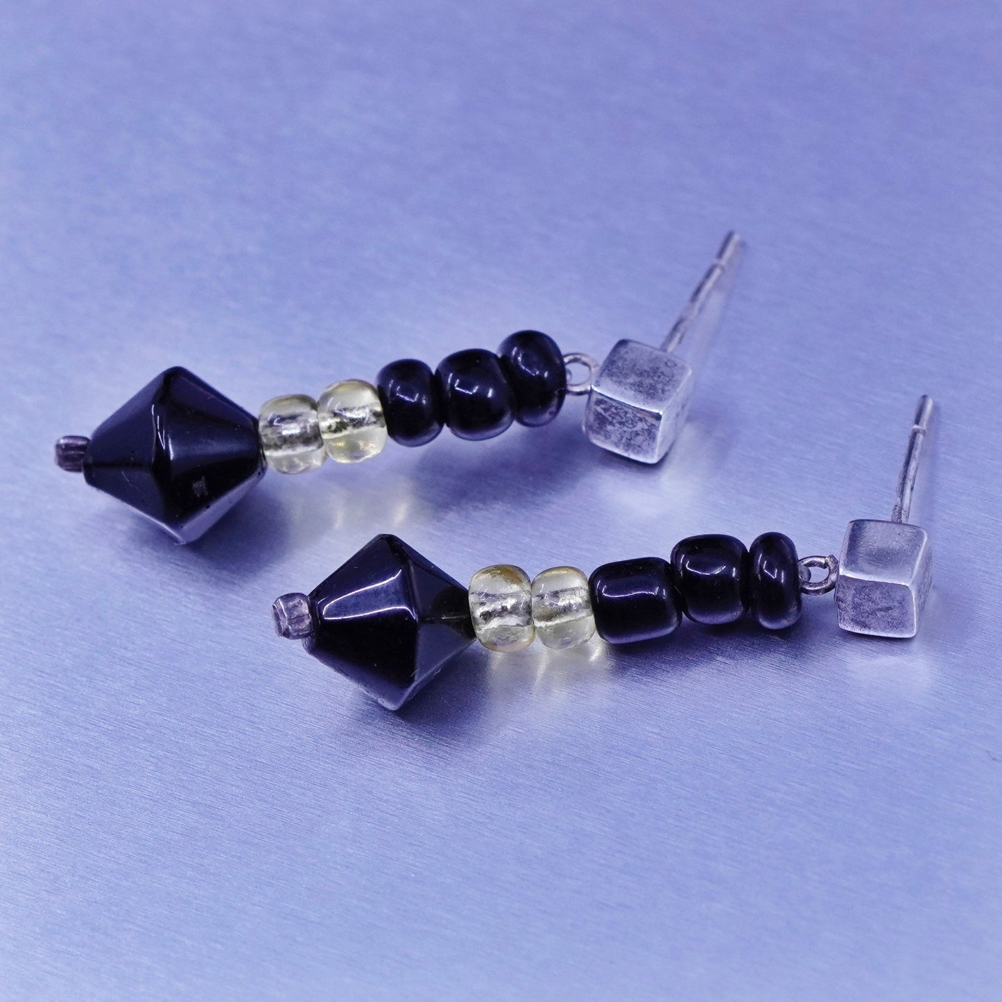 Vintage Sterling 925 silver earrings with onyx citrine beads