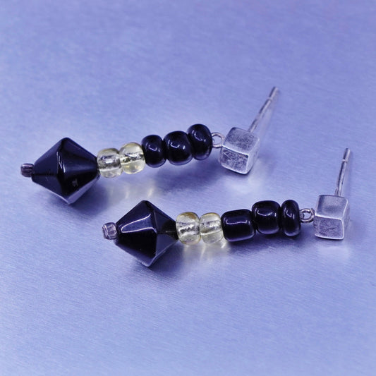Vintage Sterling 925 silver earrings with onyx citrine beads