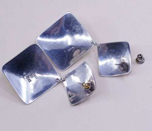Southwestern Mexico handmade Sterling 925 Silver Square earrings W/ Blue Onyx