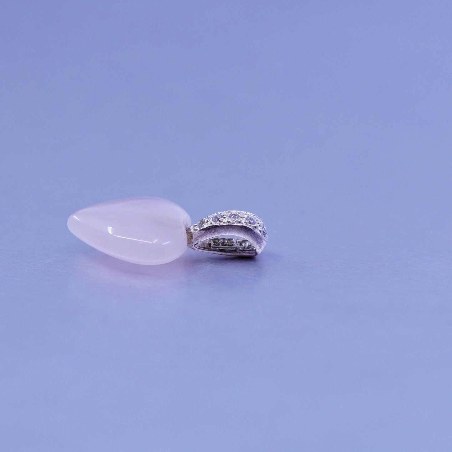 antique sterling 925 silver pendant with heart rose quartz and Cz