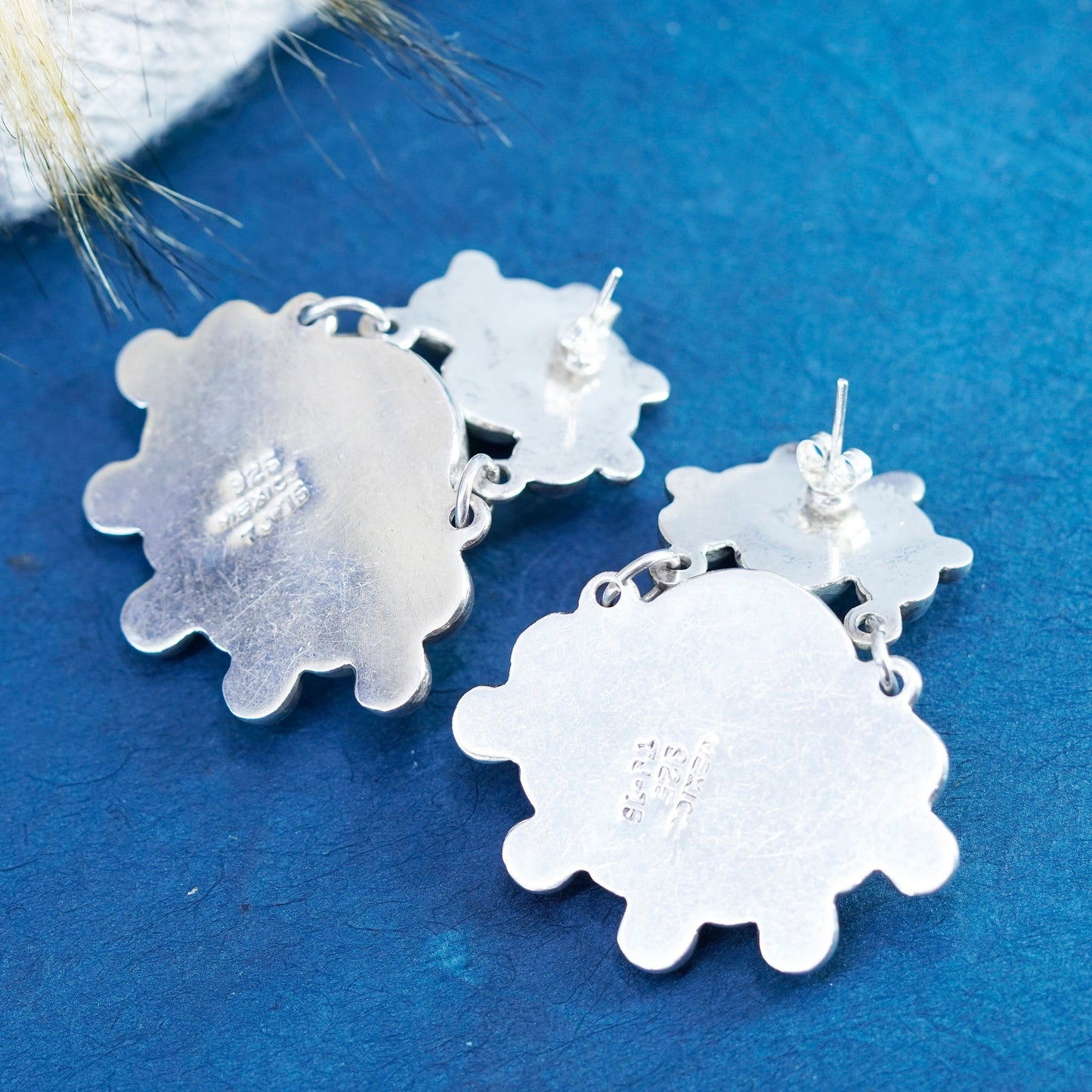 Vintage huge sterling silver handmade earrings, Mexico 925 beaded earrings