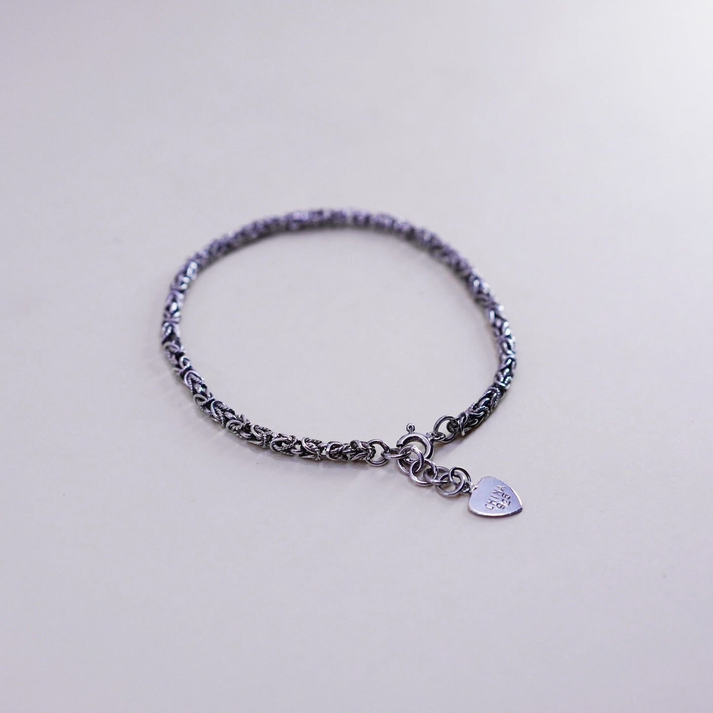 7”, bold Sterling silver handmade bracelet, 925 Byzantine, birdcage chain