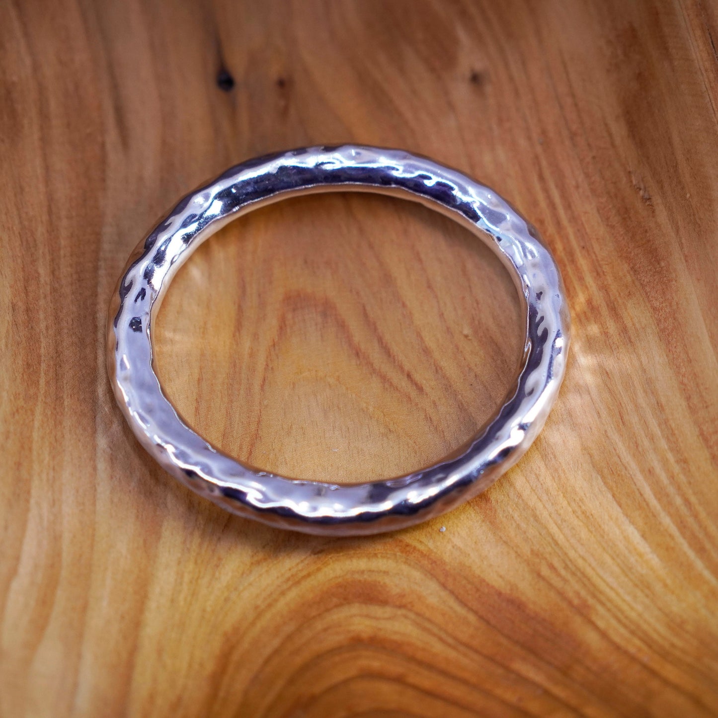 7.5”, Vintage Mexico Sterling silver handmade bracelet, hammered 925 bangle