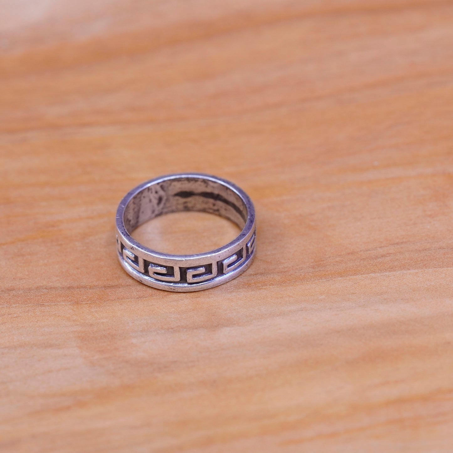 Size 6, vintage Sterling silver handmade ring, 925 band with Greek key Embossed
